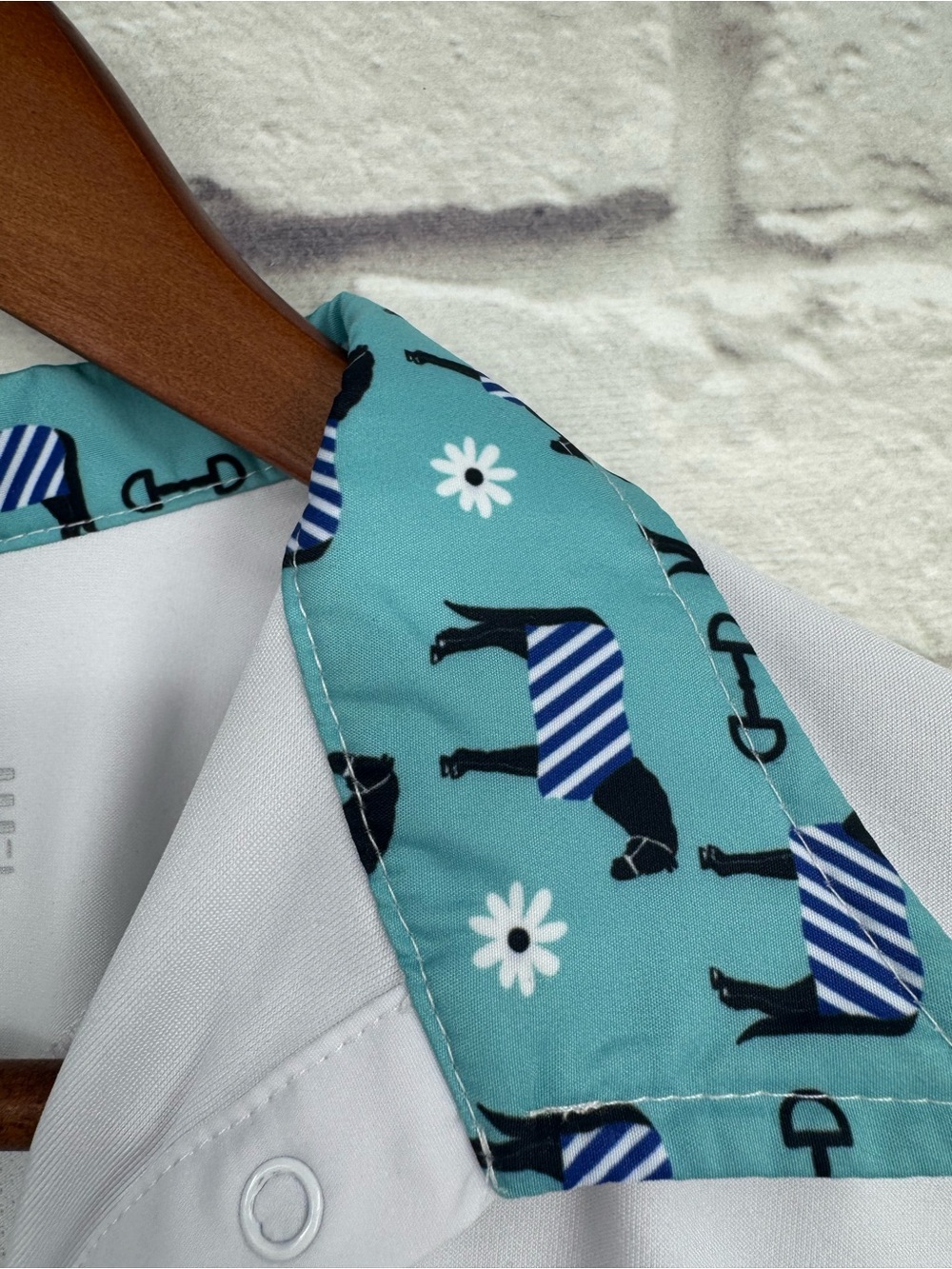 ROMFH Equestrian Chill Factor Long Sleeve Show Shirt XL White Horse Print Collar - Picture 4 of 16